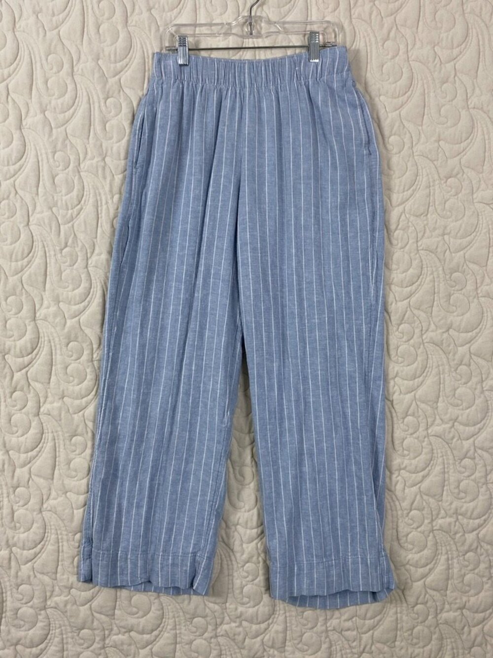 Abercrombie & Fitch Striped Linen Blend Pants Sky Blue Size Small Elastic Waist